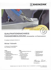 Zertifikat-Klempner-Fassadenbekleidung